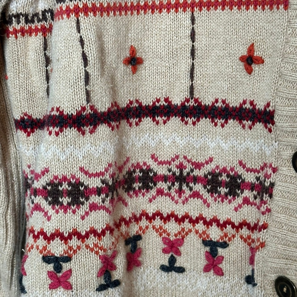 90s Cottagecore Embroidered boho Cardigan Tan - Picture 3 of 6